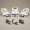 Epson roller kit shown in exploded view in front of the WorkForce DS-510, DS-520, and DS-560 desktop document scanners