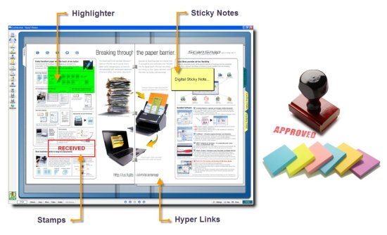 graphic demonstrating Rack2 Filer sticky notes and highlighter features